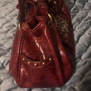 RED Kathy Van Zeeland Satchel Purse Faux Croc